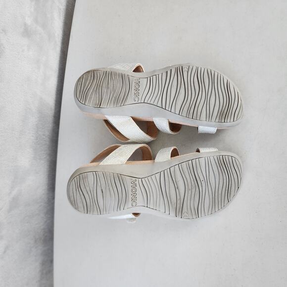 Vionic Sandals Womens Size 7 Enamel Trim Beads Adjustable Straps Amber Pearl - Picture 9 of 11